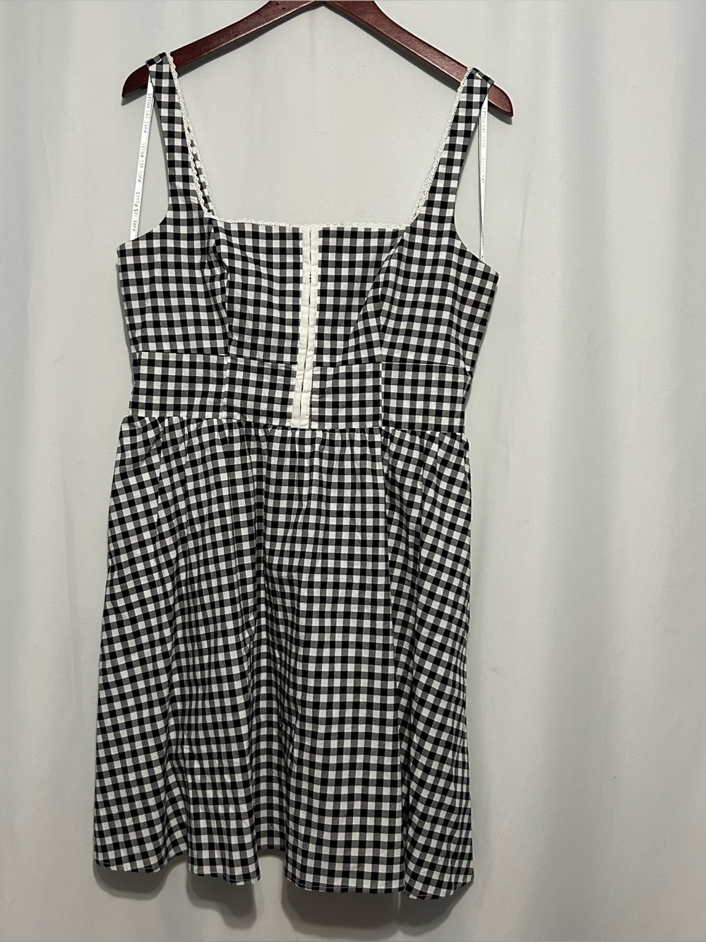 Avec Les Filles Womens Gingham Lace Trimmed Dress Sz 14 New Pockets Cottage Core